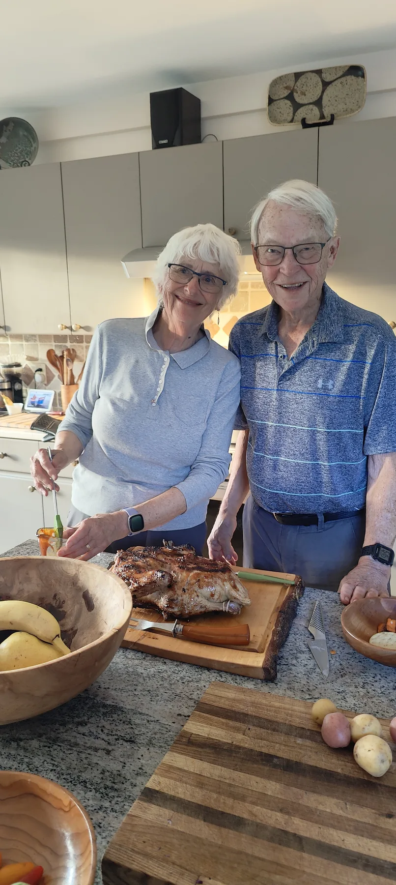 Gaalen and Lynda together beside one of his wooden bowls