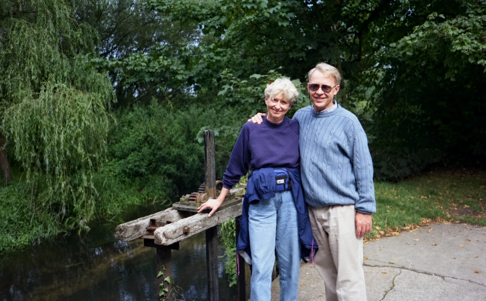 Gaalen and Lynda beside a woodland stream