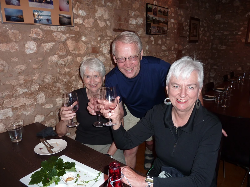 Gaalen, Lynda and Liz together raising glasses (2010)